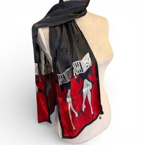 Vintage‎ Lulu Guinness Black Red Ladies Legs Reading Magazine Silk Blend Scarf